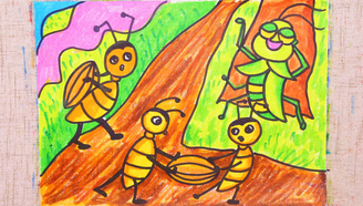 小爱的手作日记 儿童画小蚂蚁和蝈蝈