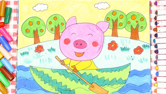 儿童画场景故事 小猪的西瓜船