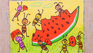 小爱的手作日记 儿童画蚂蚁和西瓜